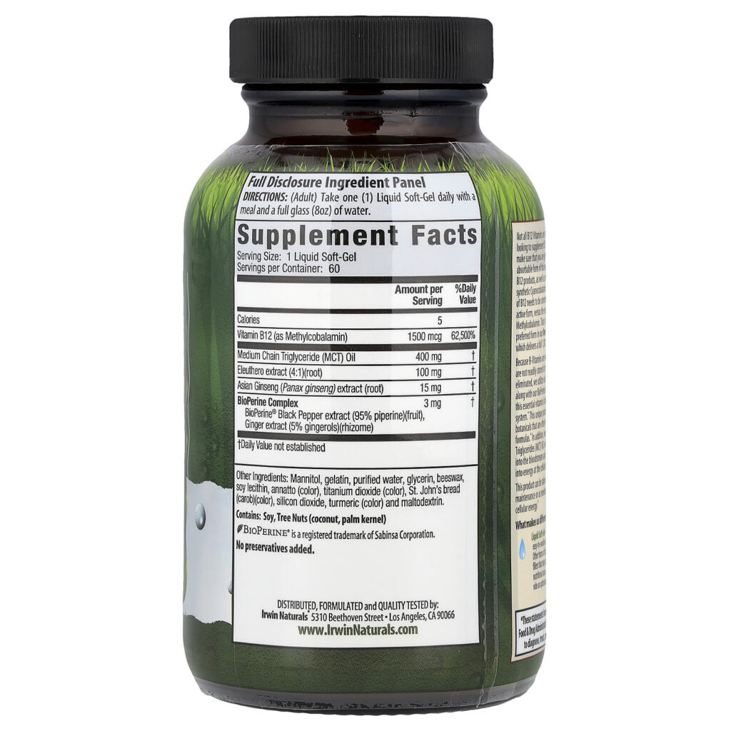Irwin Naturals 1 por Dia Mega B-12™ 60 Cápsulas Softgel Líquidas - Imagem 2