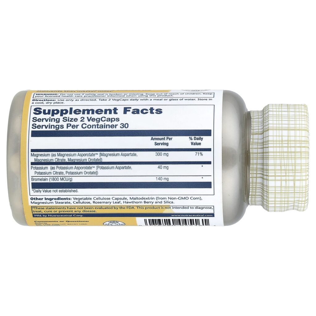 Solaray Magnésio Potássio Asporotatos com Bromelina 60 VegCaps - Imagem 2