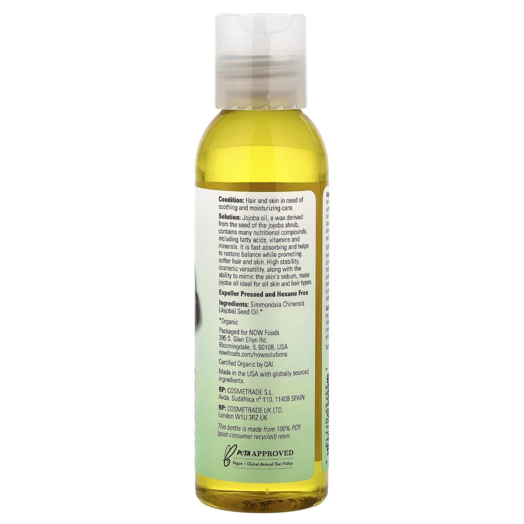 NOW Foods Soluções com Certificação Orgânica Óleo de Jojoba 118 ml (4 fl oz) - Imagem 2