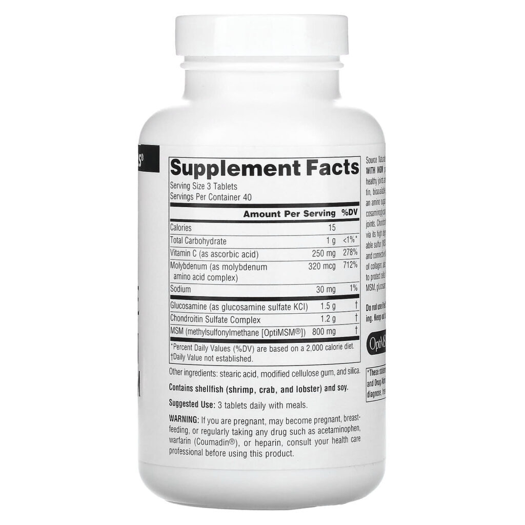 Source Naturals Complexo de Glicosamina e Condroitina com MSM 120 Comprimidos - Imagem 2