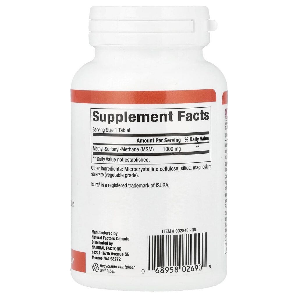 Natural Factors MSM 1.000 mg 90 Comprimidos - Imagem 2