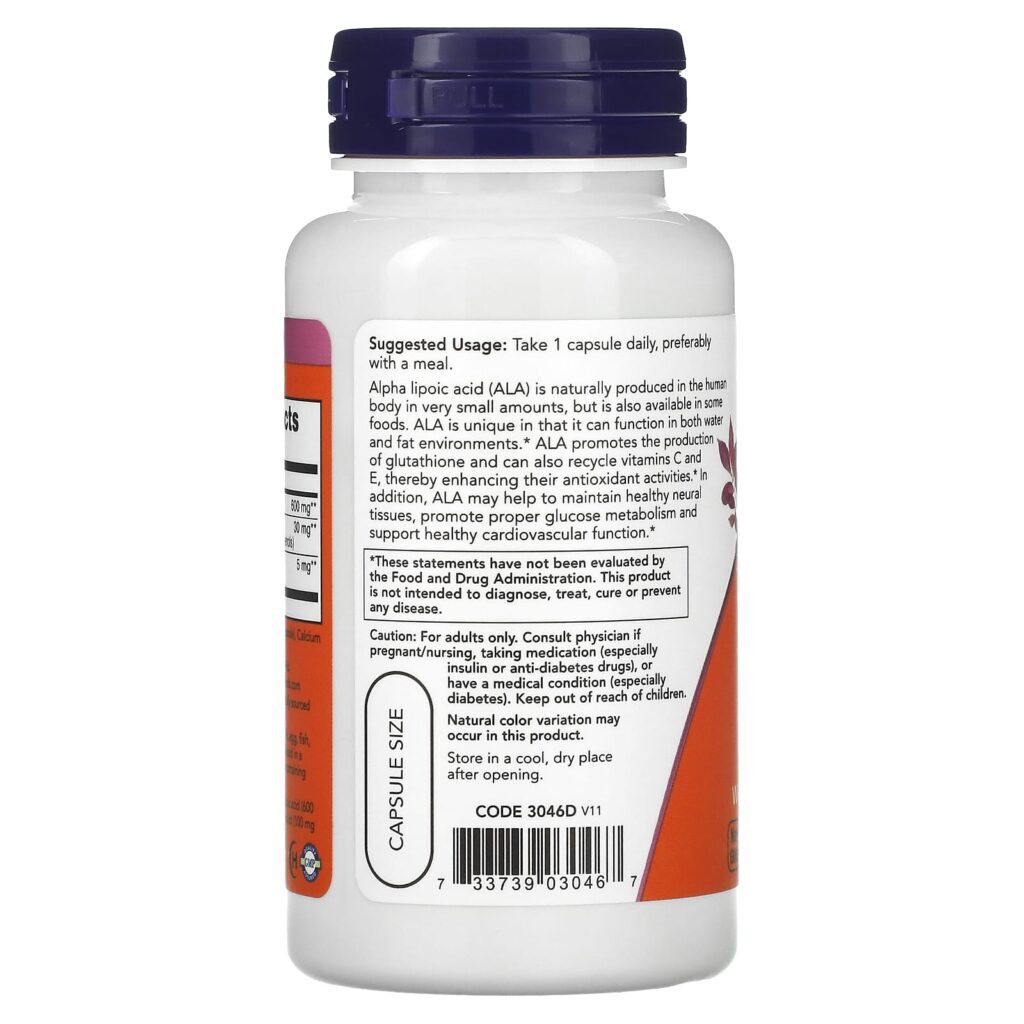 NOW Foods Ácido Tióctico 600 mg 60 Cápsulas Vegetais - Imagem 3