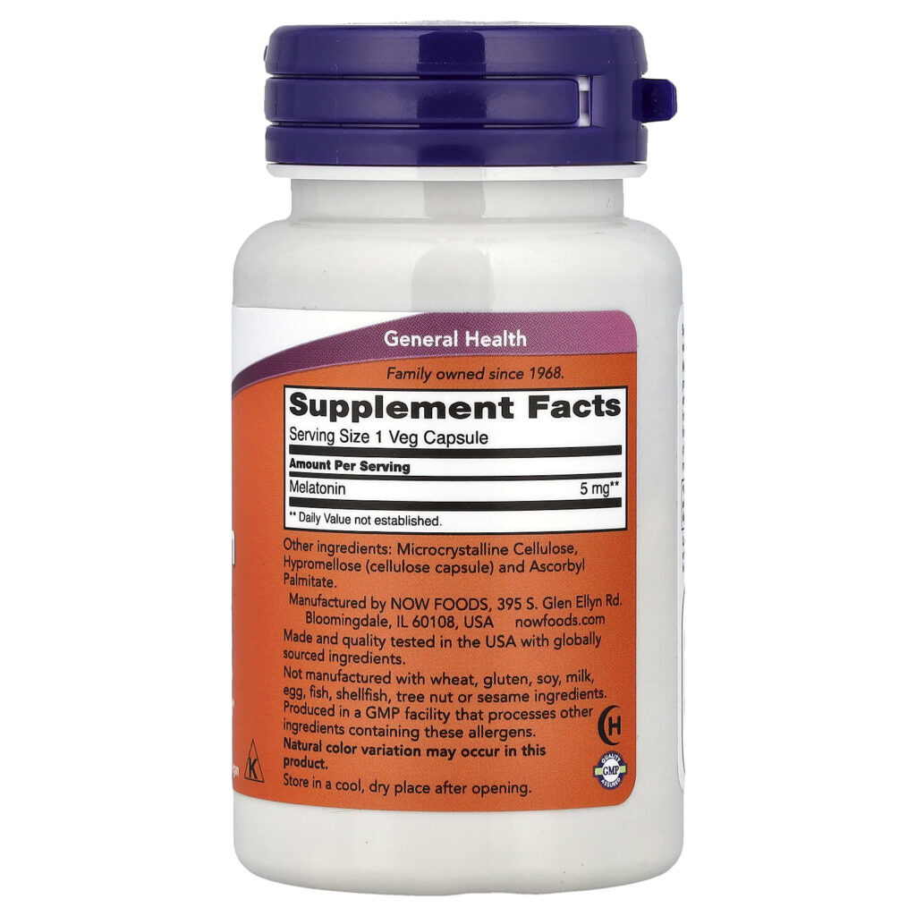 NOW Foods Melatonina 5 mg 60 Cápsulas Vegetais - Imagem 2