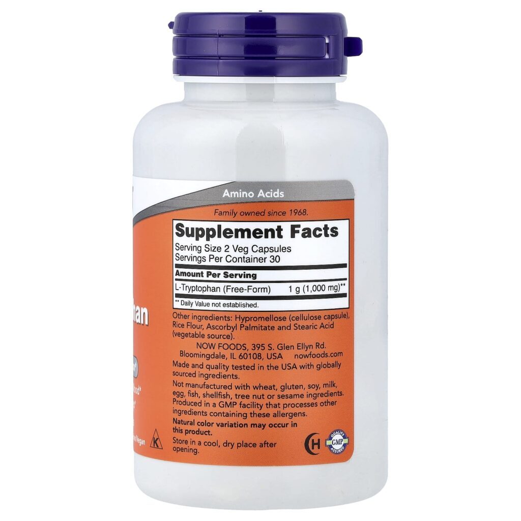 NOW Foods L-Triptofano 500 mg 60 Cápsulas Vegetais - Imagem 2