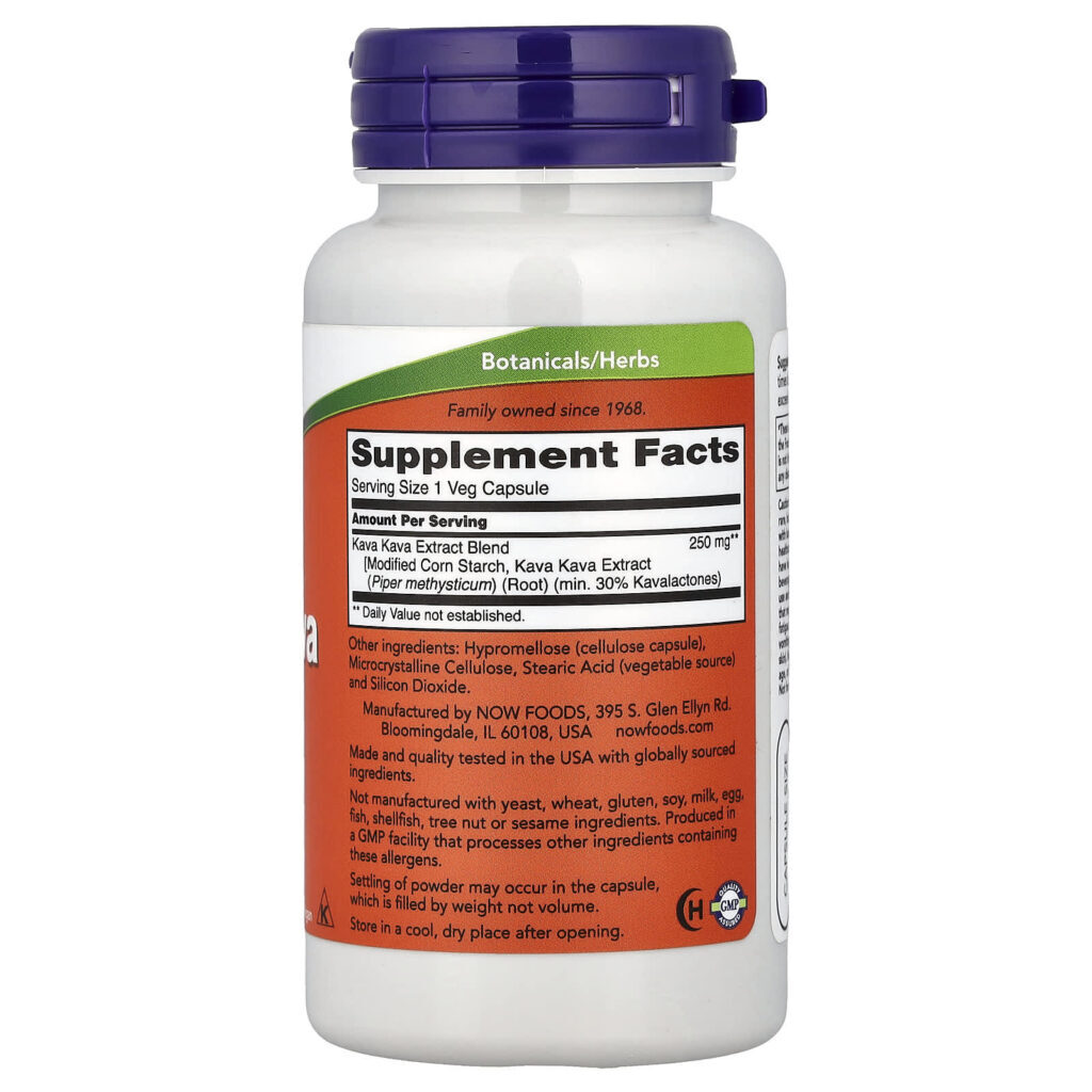 NOW Foods Extrato de Kava Kava 60 Cápsulas Vegetais (250 mg por Cápsula) - Imagem 2