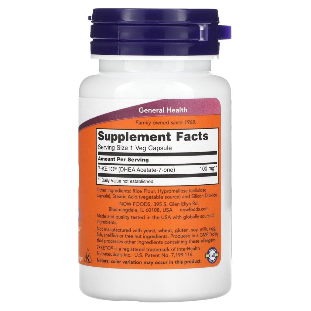 NOW Foods 7-KETO 100 mg 60 Cápsulas Vegetais - Imagem 2