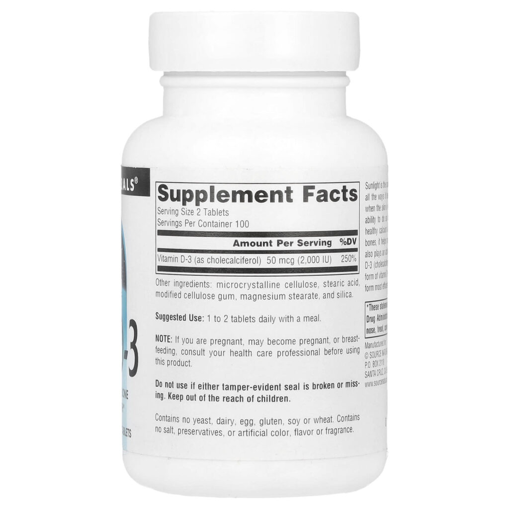 Source Naturals Vitamina D-3 25 mcg (1.000 UI) 200 Comprimidos - Imagem 2