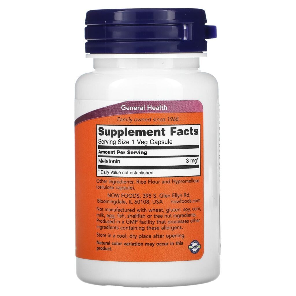 NOW Foods Melatonina 3 mg 60 Cápsulas Vegetais - Imagem 2