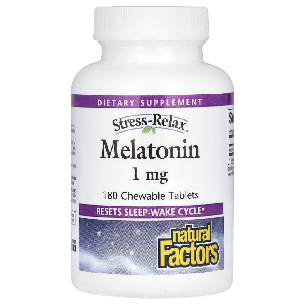 Natural Factors Stress-Relax Melatonina 1 mg 180 Comprimidos Mastigáveis