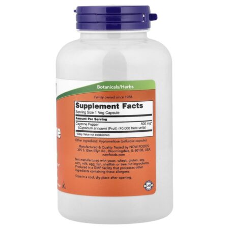 NOW Foods Caiena 500 mg 250 Cápsulas Vegetais - Imagem 2