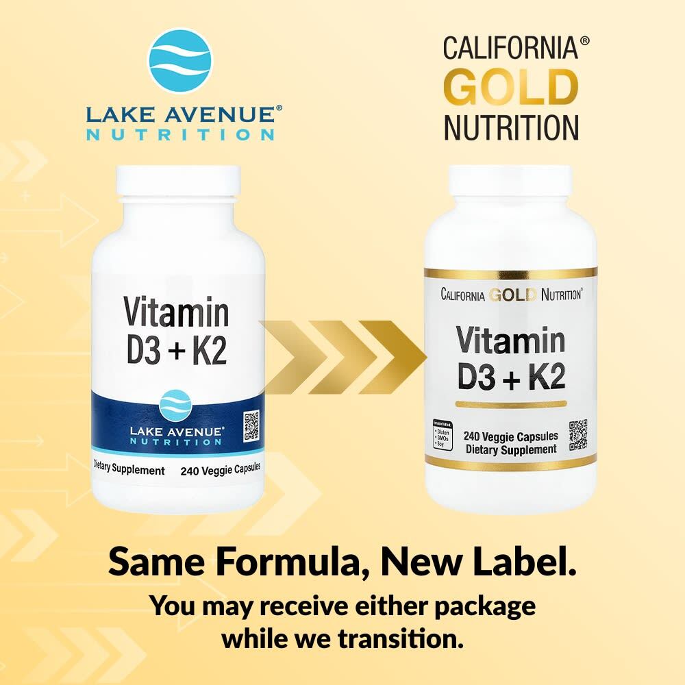 California Gold Nutrition Vitamina D3 + K2 240 Cápsulas Vegetais - Imagem 3
