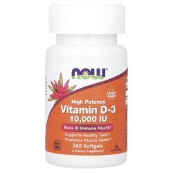 NOW Foods Vitamina D-3 Alta Potência 10.000 UI 240 Cápsulas Softgel