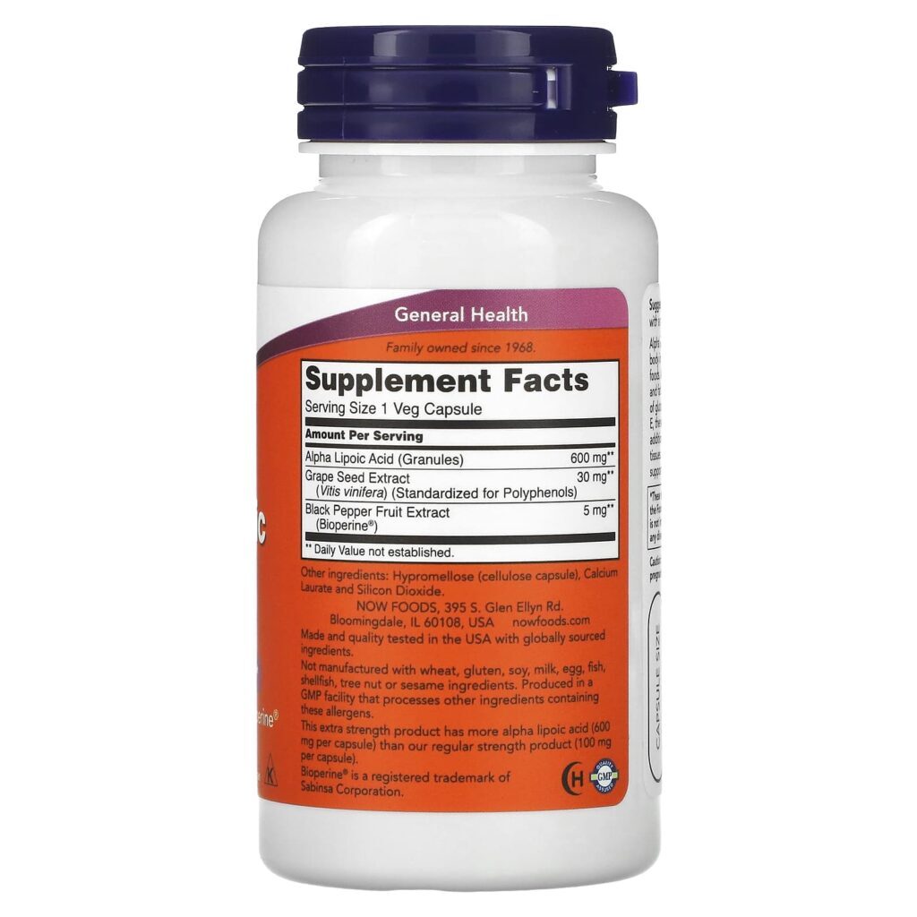 NOW Foods Ácido Tióctico 600 mg 60 Cápsulas Vegetais - Imagem 2