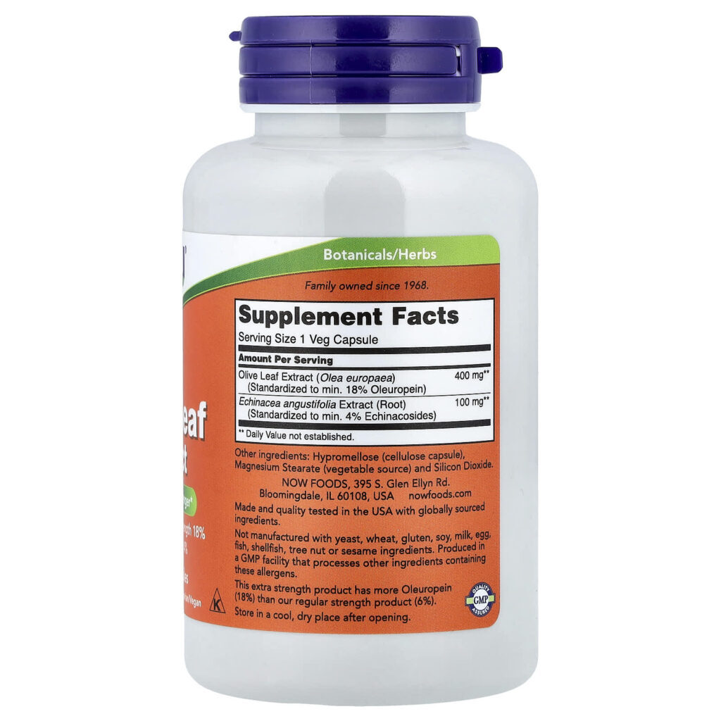NOW Foods Extrato da Folha de Oliva com Extrato de Echinacea 100 Cápsulas Vegetais - Imagem 2