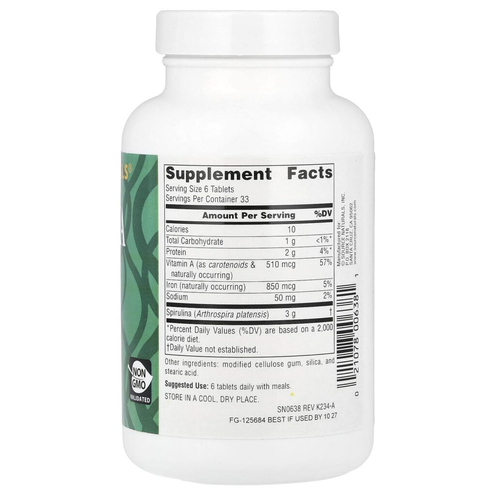 Source Naturals Espirulina 500 mg 200 Comprimidos - Imagem 2