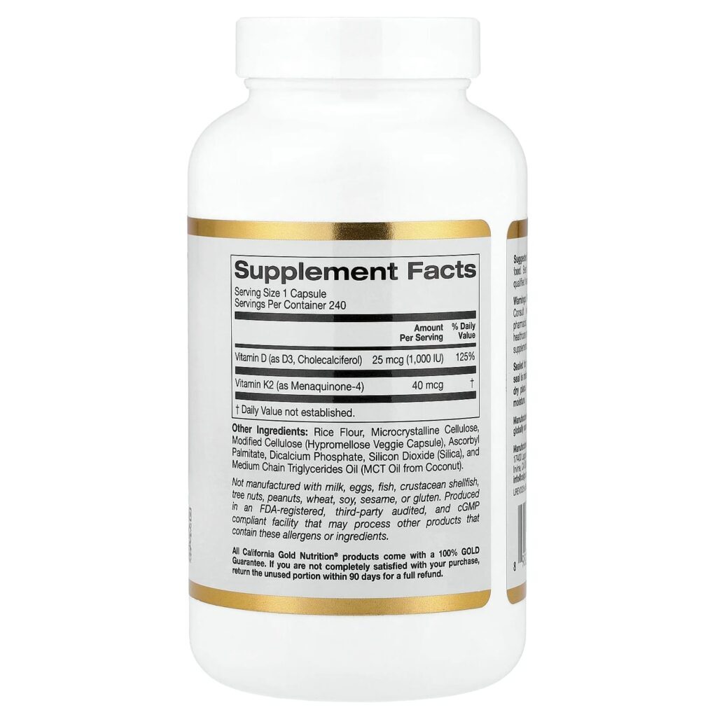California Gold Nutrition Vitamina D3 + K2 240 Cápsulas Vegetais - Imagem 2