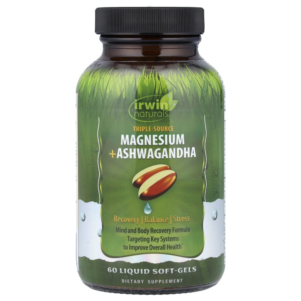 Irwin Naturals Magnésio de Fonte Tripla + Ashwagandha 60 Cápsulas Softgel Líquidas