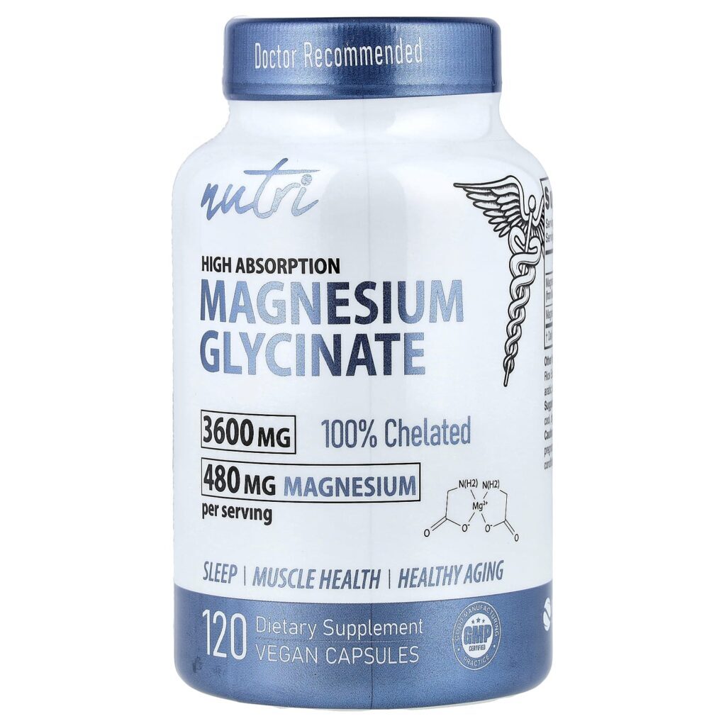 Nutri Glicinato de Magnésio Alta Absorção 120 Cápsulas Veganas (900 mg por Cápsula)
