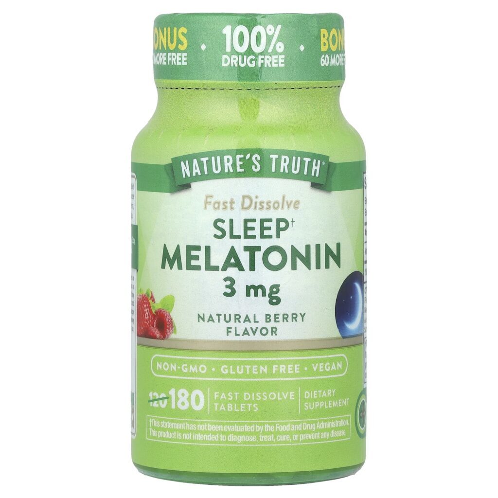 Natures Truth Melatonina para o Sono Fruto Silvestre Natural 3 mg 180 Comprimidos de Dissolução Rápida