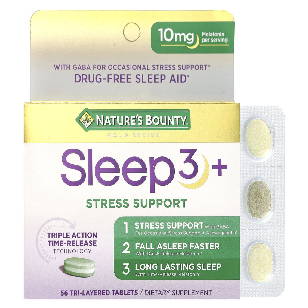 Natures Bounty Sleep 3 + Auxílio ao Estresse 56 Comprimidos em Três Camadas