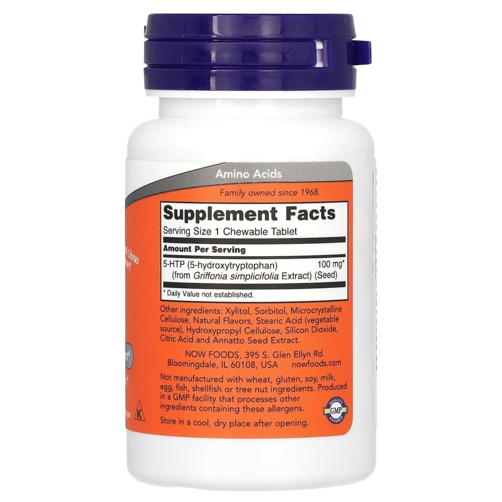 NOW Foods 5-HTP Cítricos Naturais 100 mg 90 Cápsulas Mastigáveis - Imagem 2