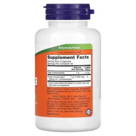 NOW Foods Yucca 100 Cápsulas (500 mg por Cápsula) - Imagem 2