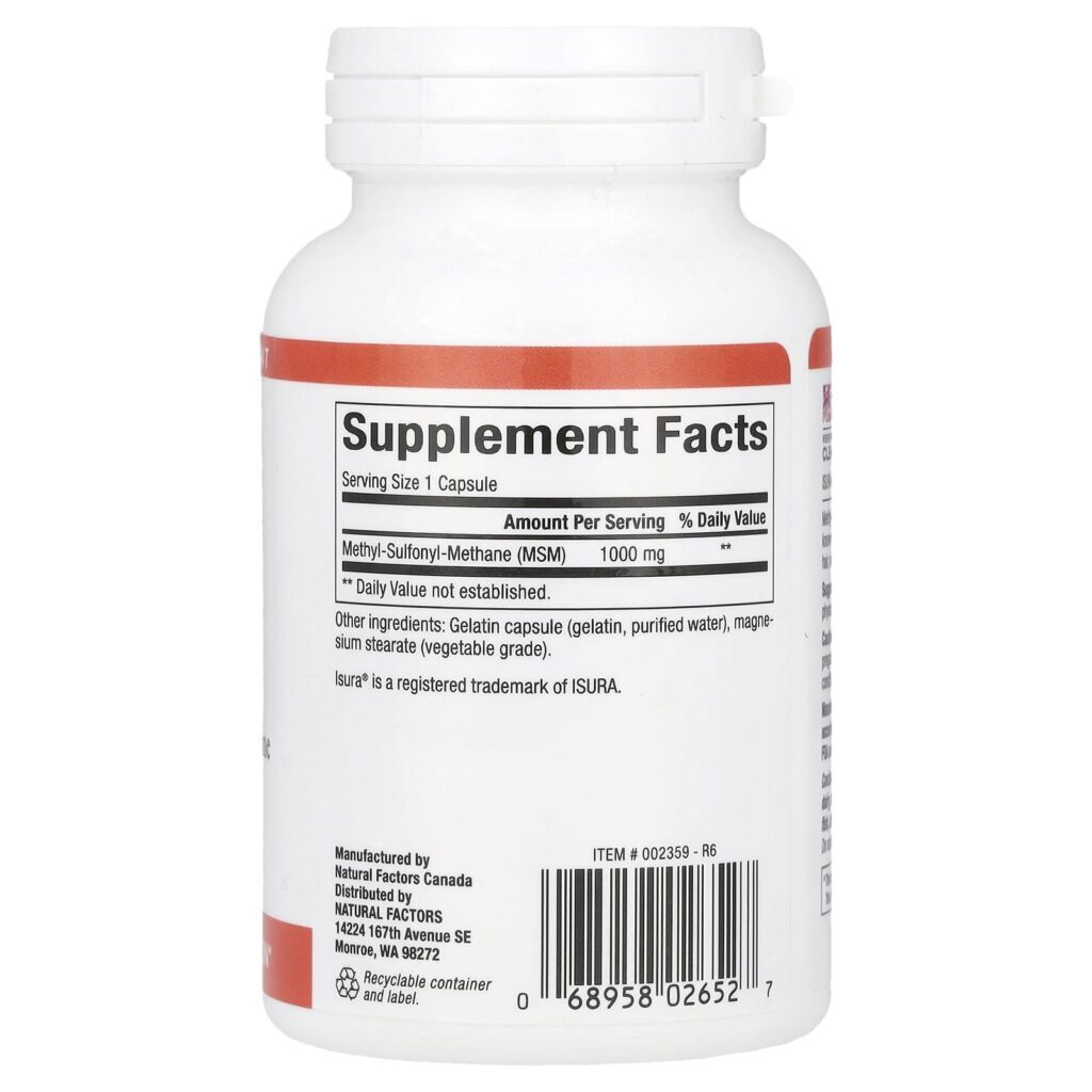 Natural Factors MSM 1.000 mg 90 Cápsulas - Imagem 2
