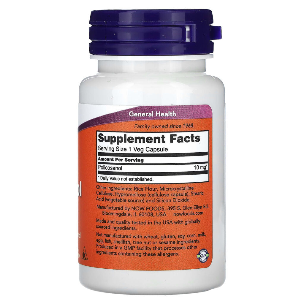 NOW Foods Policosanol 10 mg 90 Cápsulas Vegetais - Imagem 2