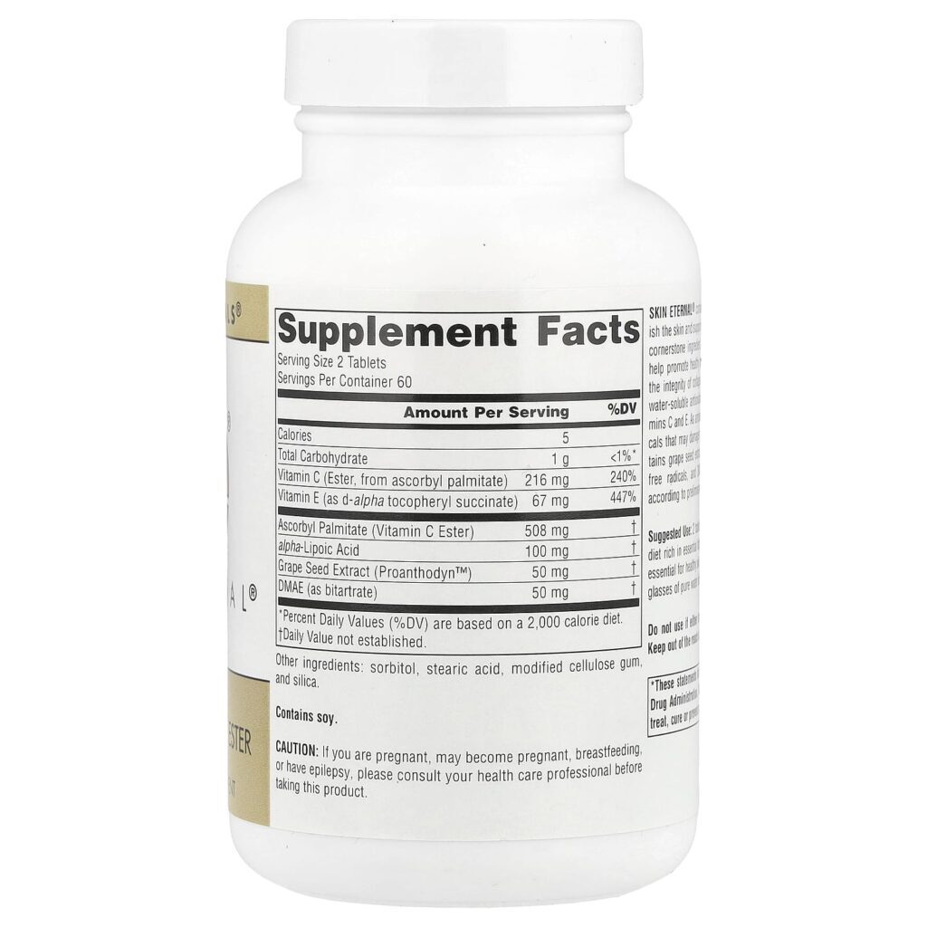 Source Naturals Skin Eternal com DMAE Ácido Lipoico e C Ester 120 tabletes - Imagem 2