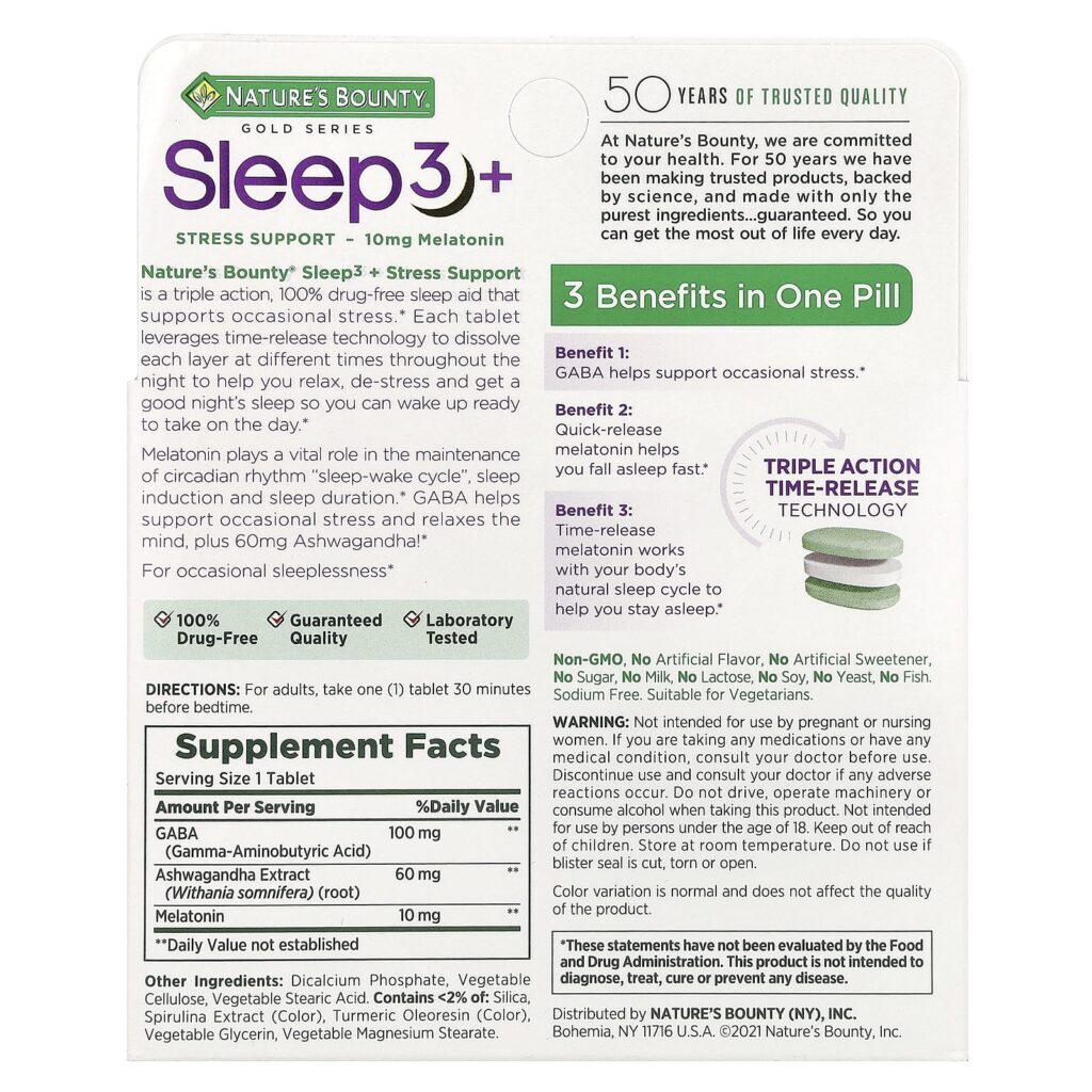 Natures Bounty Sleep 3 + Auxílio ao Estresse 56 Comprimidos em Três Camadas - Imagem 2