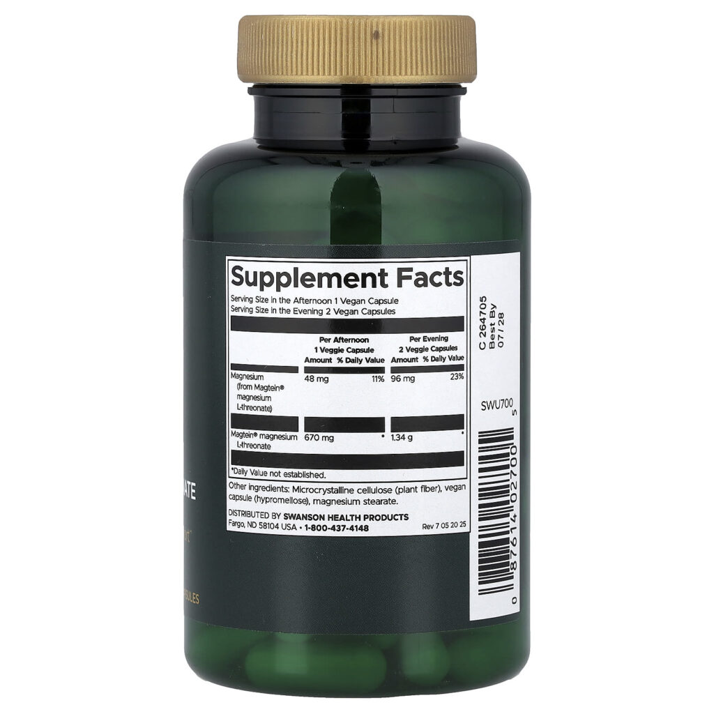Swanson L-treonato de Magnésio 90 Cápsulas Veganas - Imagem 2