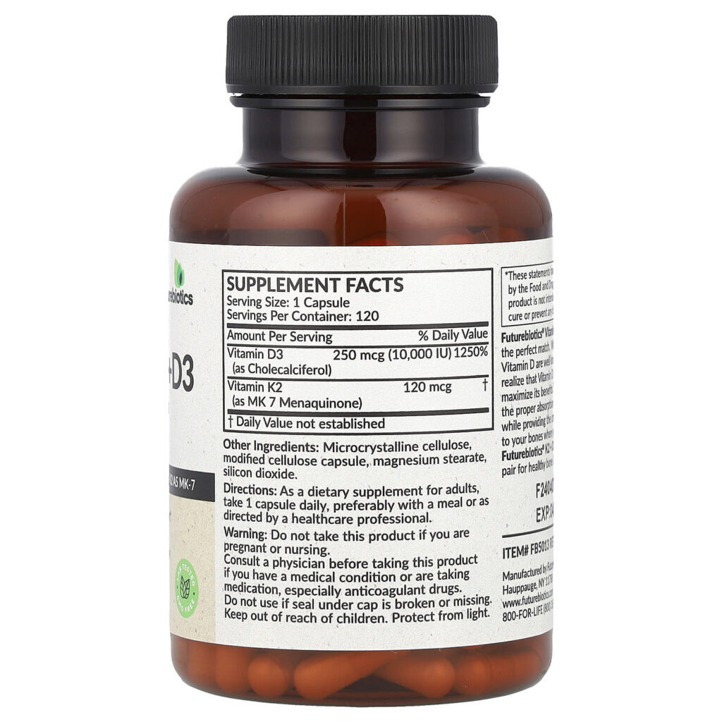 Futurebiotics Vitamina K2 + D3 Força Extra 120 Cápsulas - Imagem 2