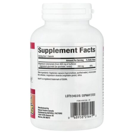 Natural Factors Glicinato de Magnésio 200 mg 120 Cápsulas Veganas - Imagem 2