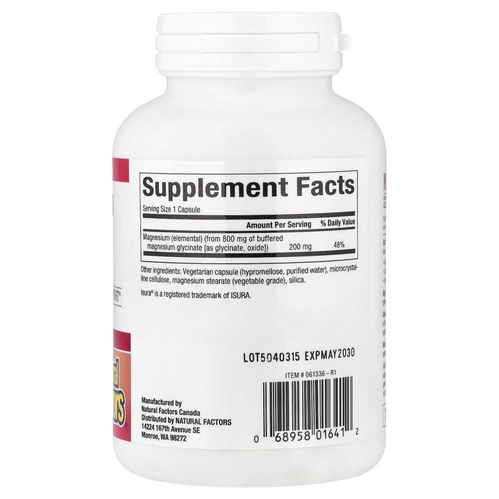 Natural Factors Glicinato de Magnésio 200 mg 120 Cápsulas Veganas - Imagem 2
