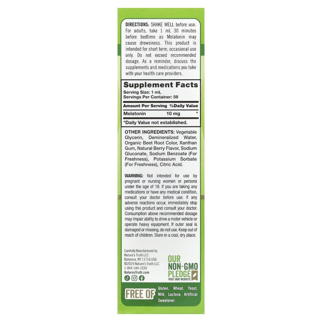 Natures Truth Melatonina Líquida Fruto Silvestre Delicioso 59 ml (2 fl oz) - Imagem 2