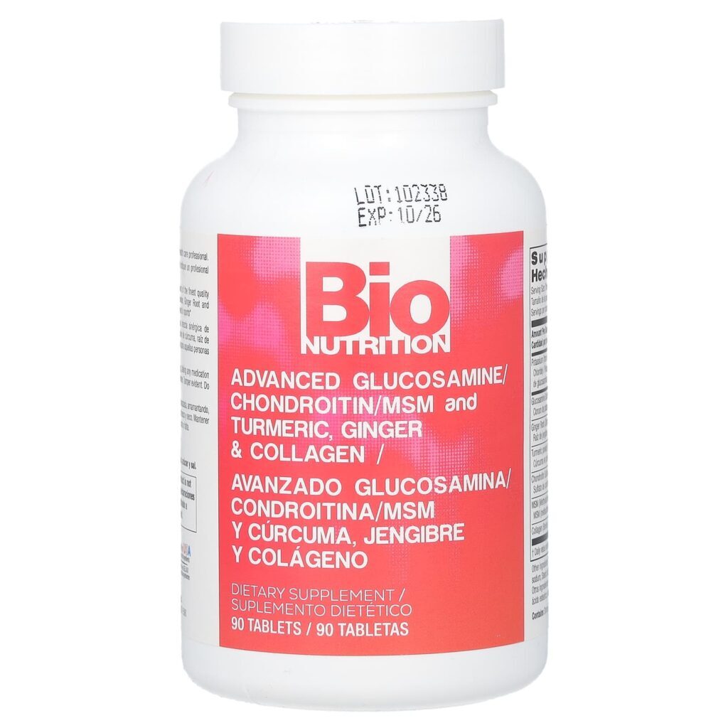 Bio Nutrition Glicosamina/Condroitina/MSM e Cúrcuma Avançadas Gengibre e Colágeno 90 Comprimidos - Imagem 3