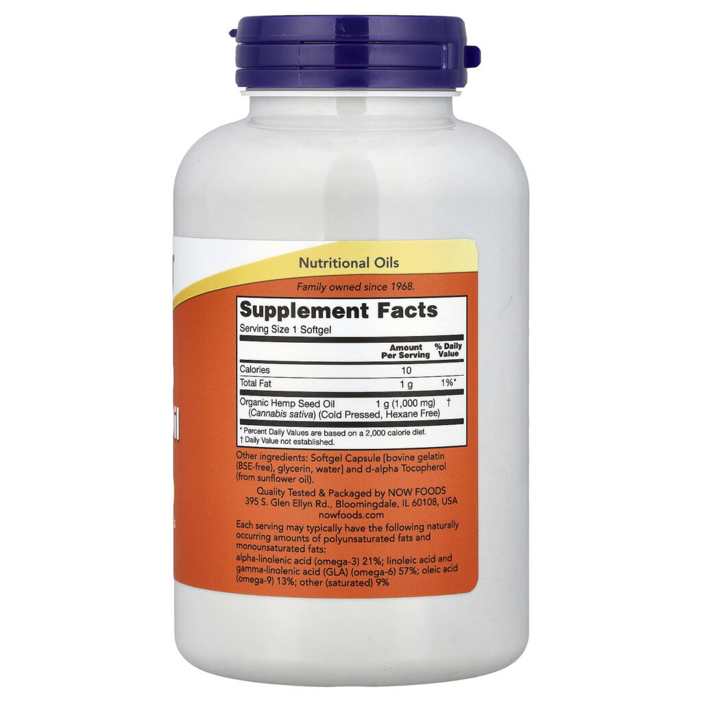 NOW Foods Óleo de Semente de Cânhamo 1.000 mg 120 Cápsulas Softgel - Imagem 2