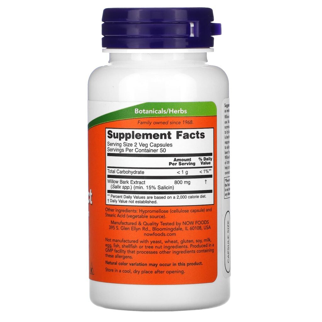 NOW Foods Extrato da Casca de Salgueiro 100 Cápsulas Vegetais (400 mg por Cápsula) - Imagem 2