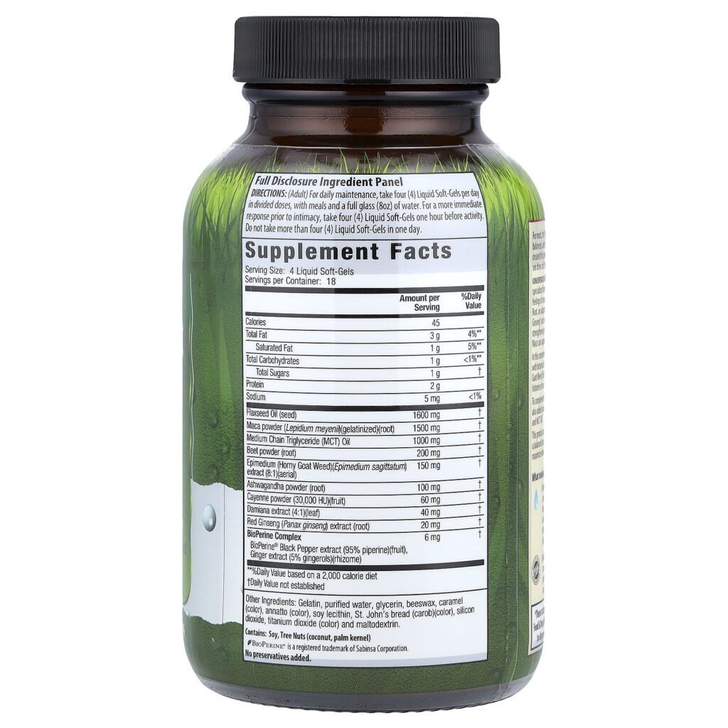 Irwin Naturals Raiz de Maca Concentrada e Ashwagandha 75 Cápsulas Softgel Líquidas - Imagem 2