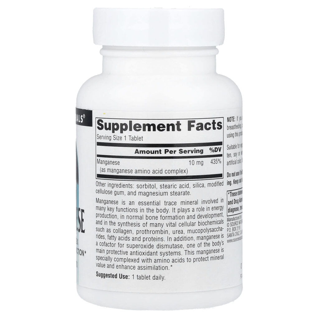 Source Naturals Manganês 10 mg 250 comprimidos - Imagem 2