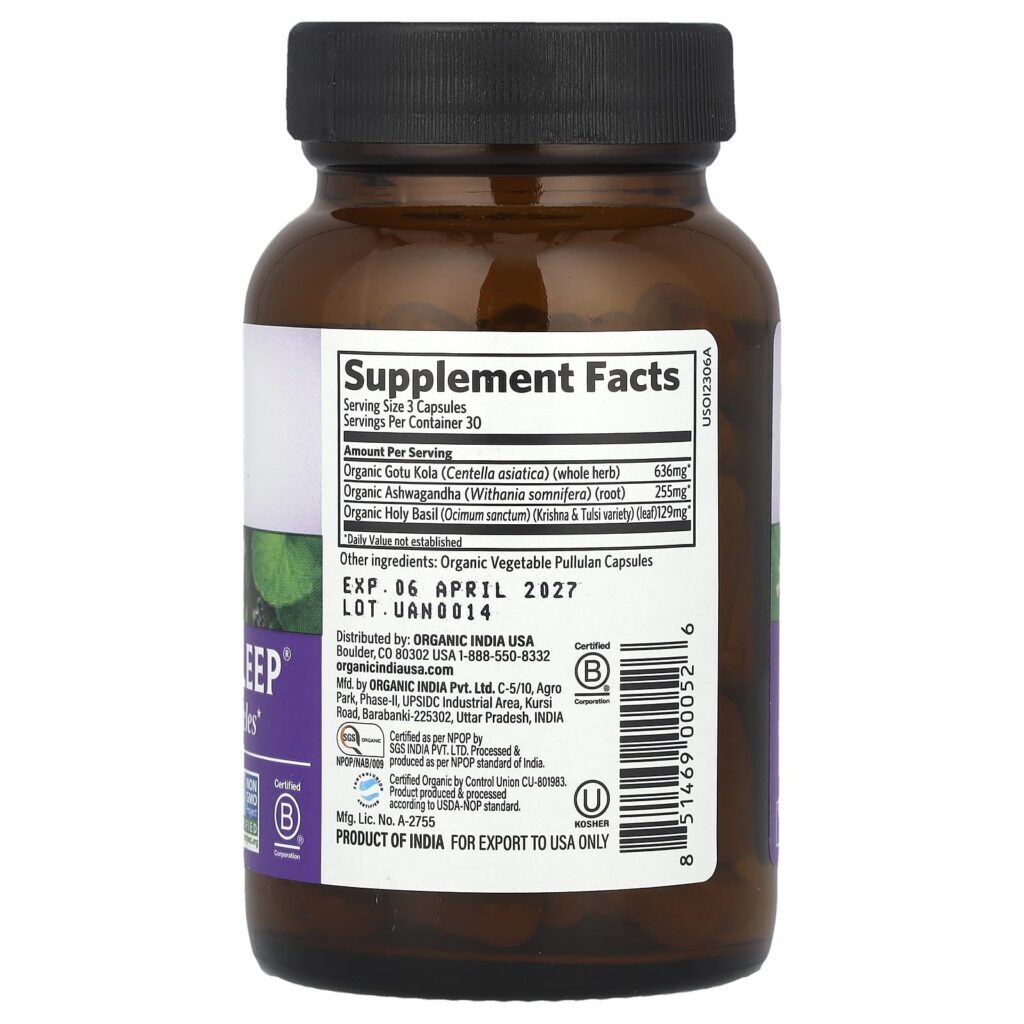 Organic India Peaceful Sleep® 90 Cápsulas Vegetarianas - Imagem 2