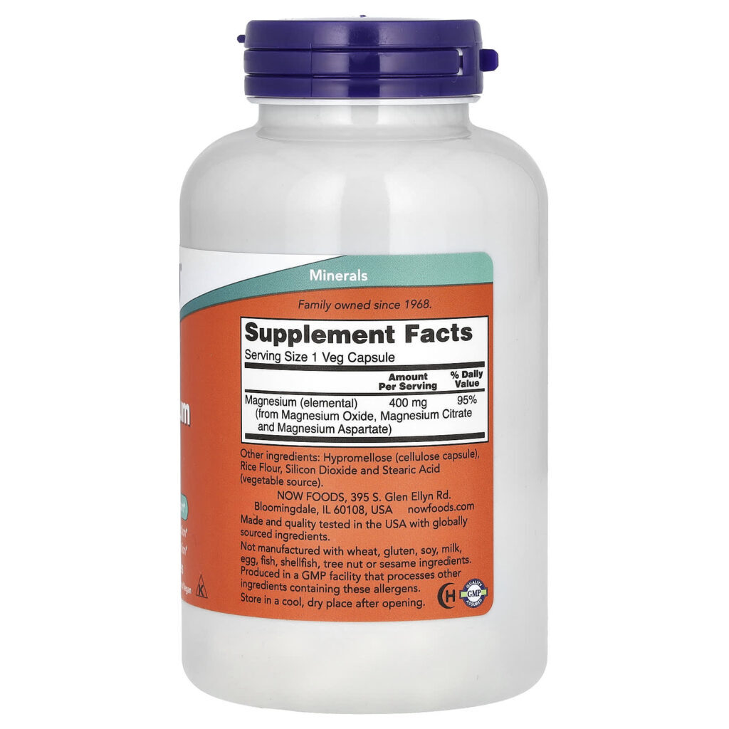 NOW Foods Cápsulas de Magnésio 400 mg 180 Cápsulas Vegetais - Imagem 2