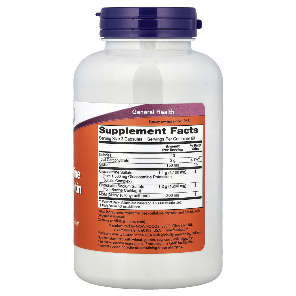 NOW Foods Glicosamina e Condroitina com MSM 180 Cápsulas - Imagem 2