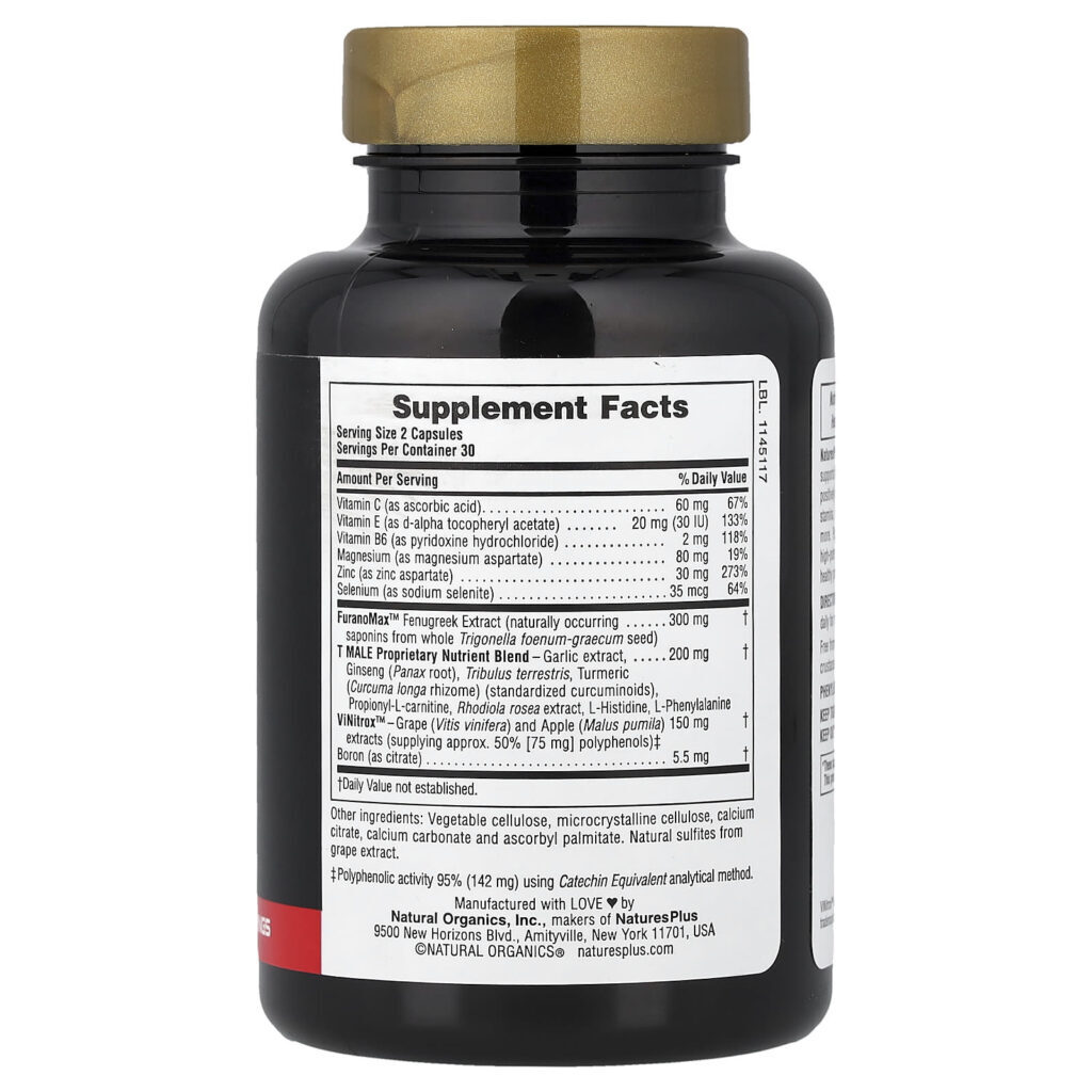 NaturesPlus T Male Reforço de Testosterona para Homens 60 Cápsulas Vegetarianas - Imagem 2