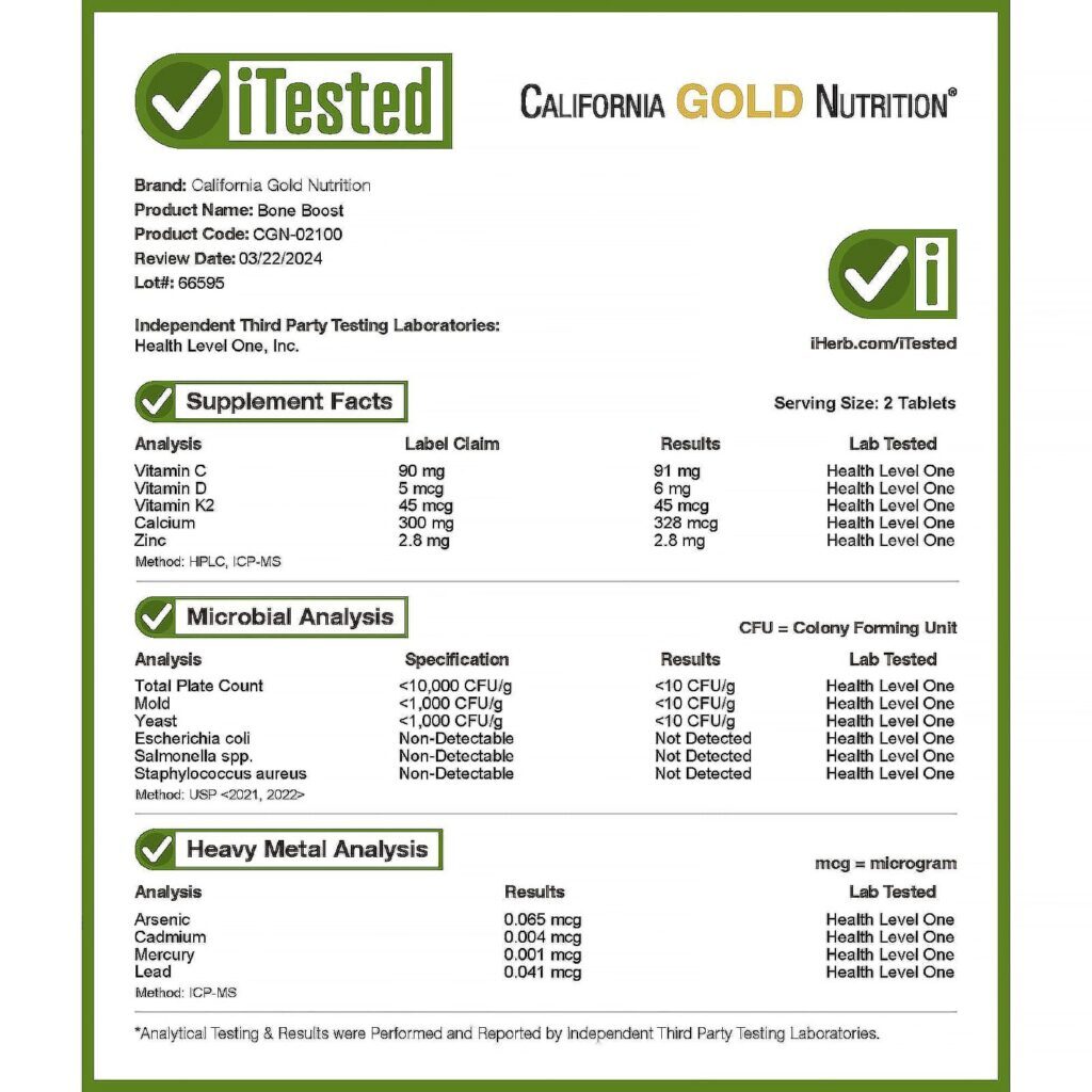California Gold Nutrition Bone Boost® com Cálcio Magnésio Vitamina C e Potássio 120 Comprimidos - Imagem 5