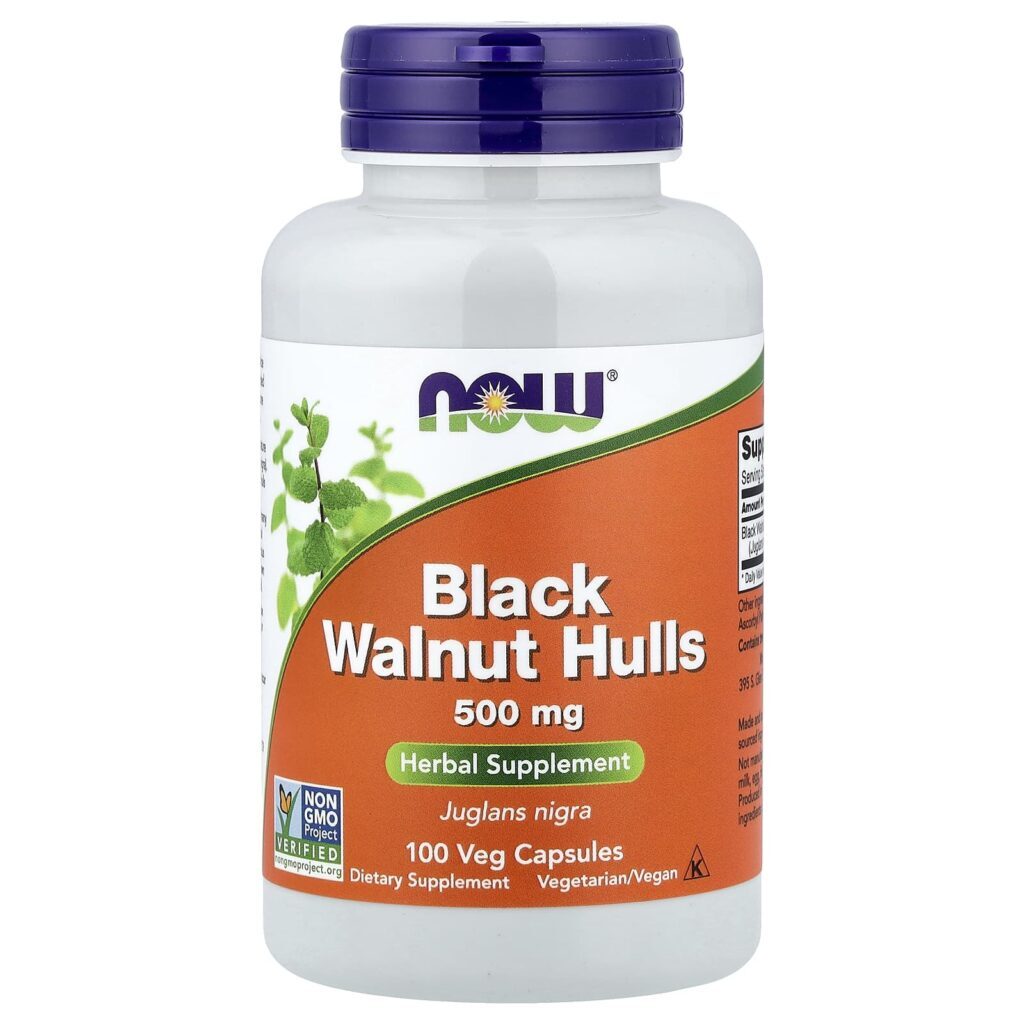 NOW Foods Black Walnut Hulls (Cascas de Noz-preta) 500 mg 100 Cápsulas