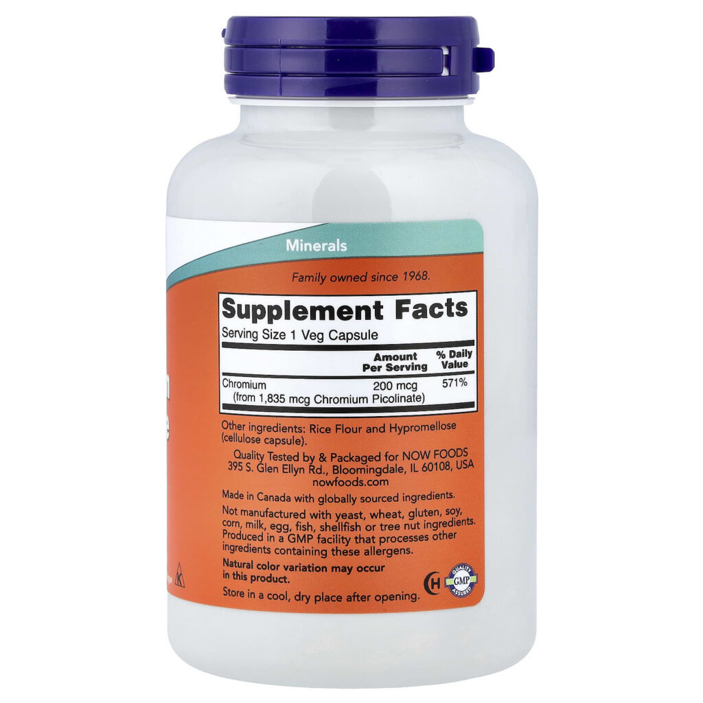 NOW Foods Picolinato de Cromo 200 mcg 250 Cápsulas Vegetais - Imagem 2