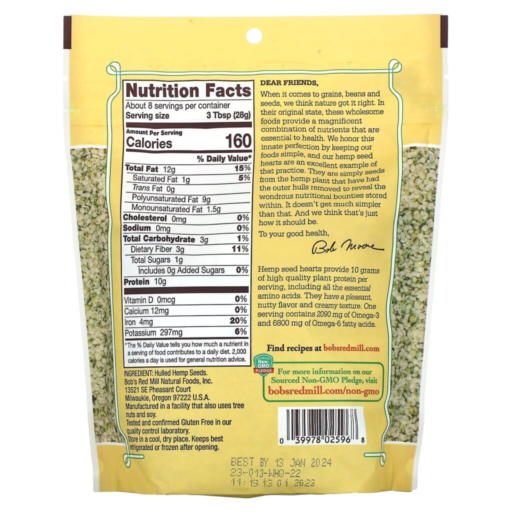 Bobs Red Mill Corações com Semente de Cânhamo Descascado 227 g (8 oz) - Imagem 2
