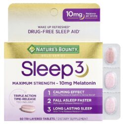 Natures Bounty Sleep 3 Dose Máxima Auxílio para Dormir Sem Medicamentos 60 Comprimidos com Triplo Revestimento