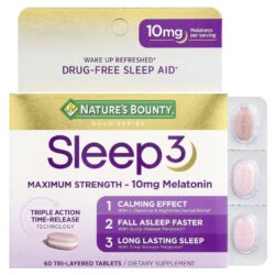 Natures Bounty Sleep 3 Dose Máxima Auxílio para Dormir Sem Medicamentos 60 Comprimidos com Triplo Revestimento